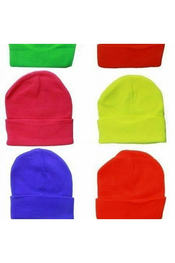 1 Dozen Mixed COLOR Beanies Wholesale 12 plain beanie Hats PINK GREEN YELLOW - New with box/tags