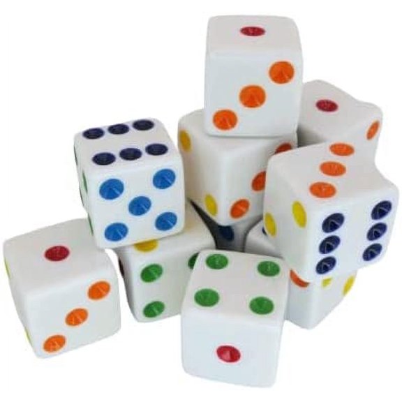 Multi Spot Dice Set, 1 Dozen 16mm Square Dice with Organza Storage Bag for Bunco & Game Night