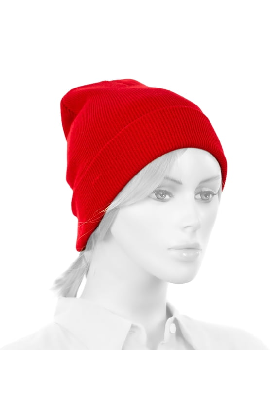 1 Dozen RED Beanies lot of 12 plain blank long fold up beanie Hats