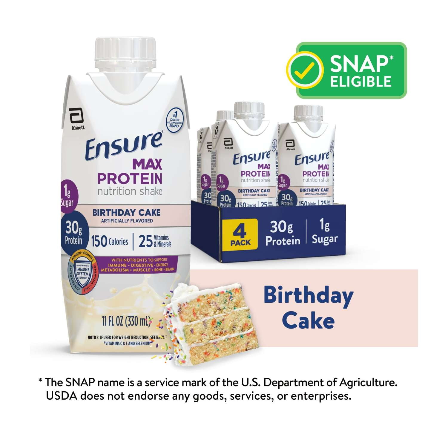 Ensure Max Protein Shake, 30g Protein, Birthday Cake, 11 fl oz, 4 Pack