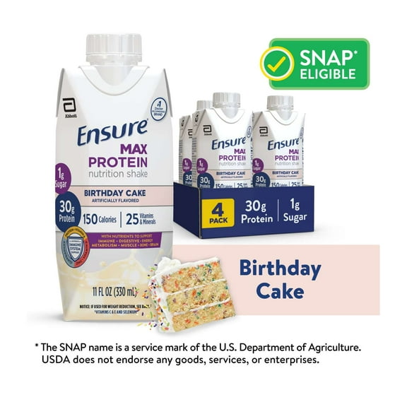 Ensure Max Protein Shake, 30g Protein, Birthday Cake, 11 fl oz, 4 Pack