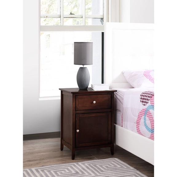 1 Drawer/1 Door Nightstand, Cappuccino. Ready To Transform Your Bedroom Constructed From Wood Solids/veneers. Strong Tailed Drawers. Beige. 24.92" H X 14.99" W 18.8" D. 28.62 Lb Cappuccino
