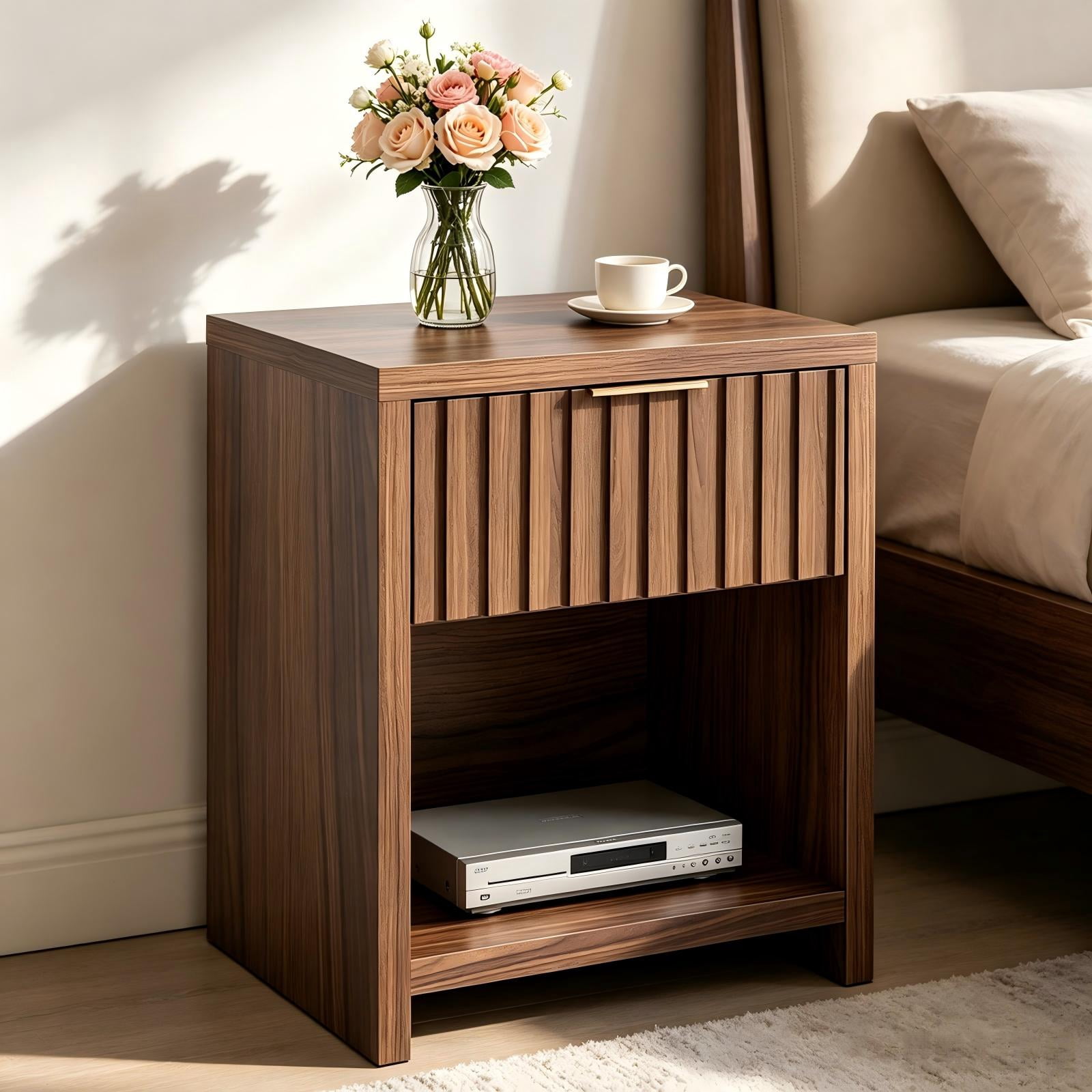 1 Drawer 1 Shelf Honeycomb Board + MDF Bedside Table 20 x 15 x 24.5in Dark Brown
