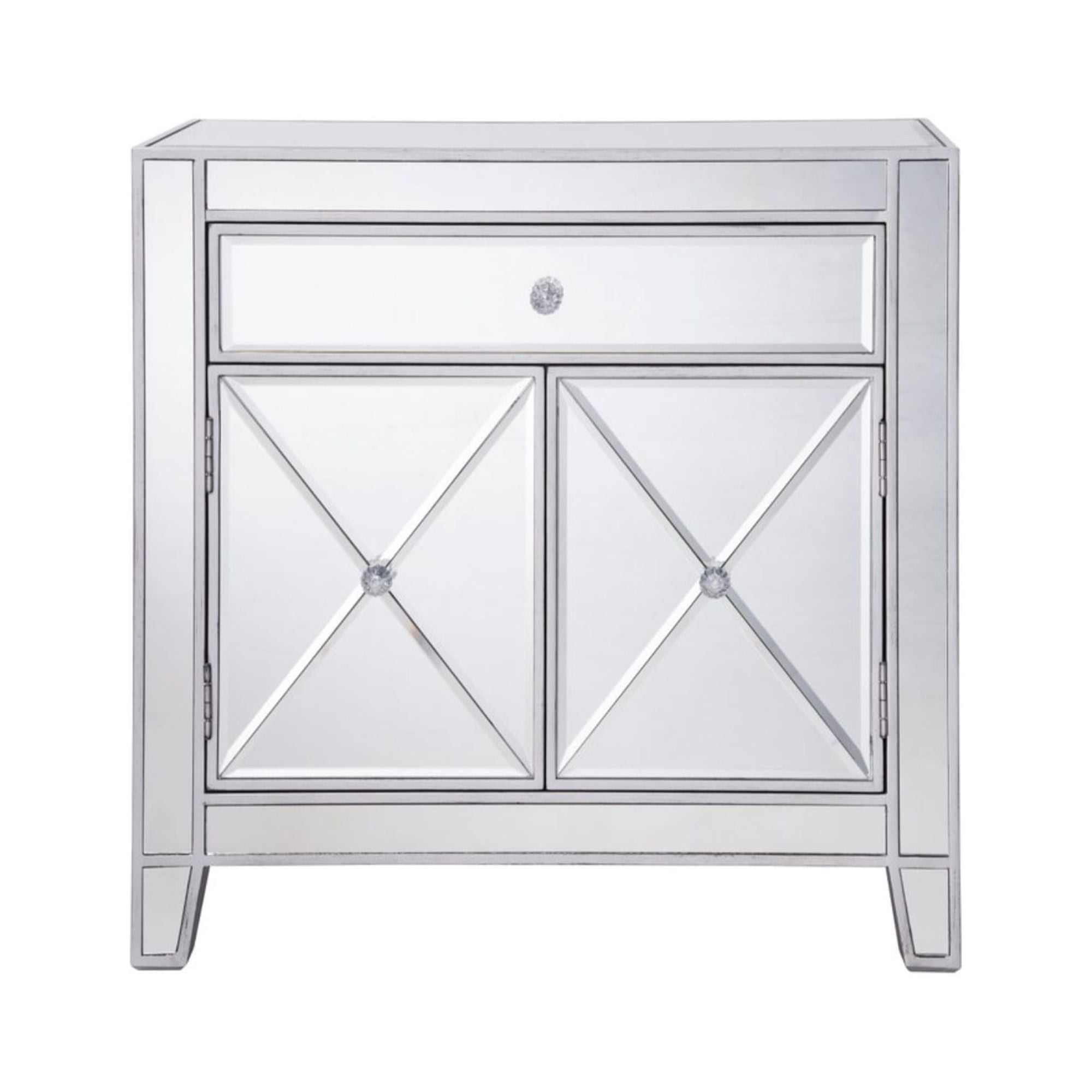 Silver Mirrored Glam Cabinet with 1 Drawer and 2 Doors