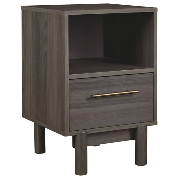 1 Drawer Contemporary Wooden Nightstand with 1 Open Compartment, Gray- Saltoro Sherpi