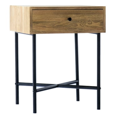 1-Drawer Metal and Solid Wood Nightstand Classic Style Bedroom