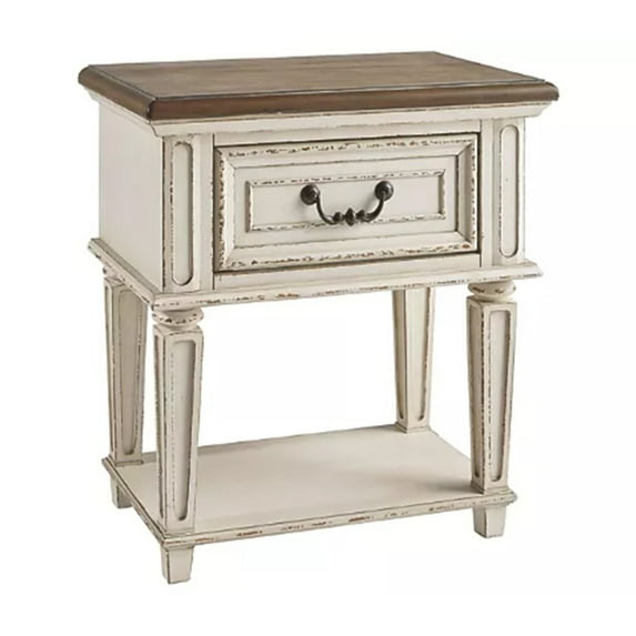 1 Drawer Wooden Frame Nightstand with Tapered Legs Brown and Antique White - Saltoro Sherpi