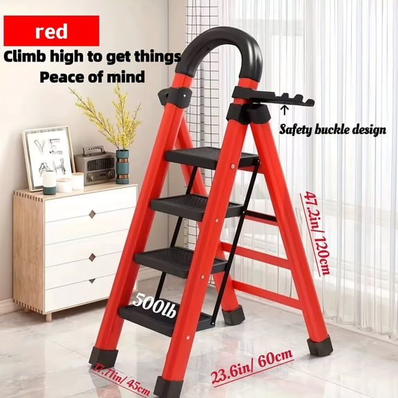 3/4/5 Step Foldable Step Ladder, Heavy Duty 500 lbs Capacity, Anti-Slip Pedal, Portable Folding Ladder for Home & Industrial Use