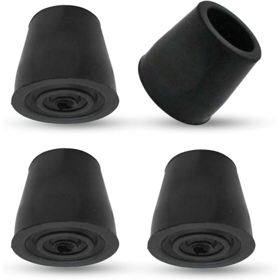 1" Durable Cane Walker Tips  Pack of 4 | Non-Slip, Shock-Absorbing Rubber with Metal Insert for Added Stability, Safety & Comfort | Replacement Tips for Canes and Walkers