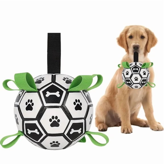 1 Durable Pet Soccer Ball Design Toy with Leash, Chewable Dog Ball, Training Toy, Teeth Cleaning, Interactive Fetch Toy for Small, Medium, and Large Dogs.