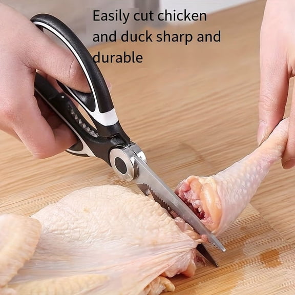 1 Durable Stainless Steel Kitchen Scissors, Multi-Functional Food Scissors for Fish, BBQ, and Bone Cutting  Features Sharp Blades and an Ergonomic Handle for Easy Cutting of Chicken, Duck