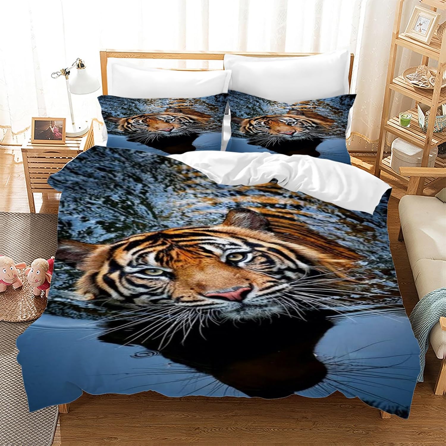 1 Duvet Cover Animal Bedding Sets Tiger Print Bedding with Zipper for