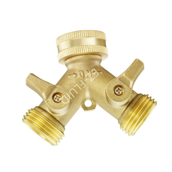(1) EZ-FLuid 3/4" FHT Female Garden Hose Wye Two way Splitter, Heavy Duty Brass Hose Y Splitter with 1/4Turn Shutoff Ball Valve,2-way 3/4"GHT Threads Connector For outside faucet and hose bibb spigot
