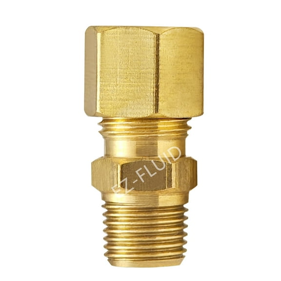 (1) EZ-Fluid 3/8" Comp. x 1/2" MIP Male Adapter Reducing Union Coupling Fittings Connector,Compression x NPT,LF Brass Compression Tube Fitting Safe for Drinking water Plumbing