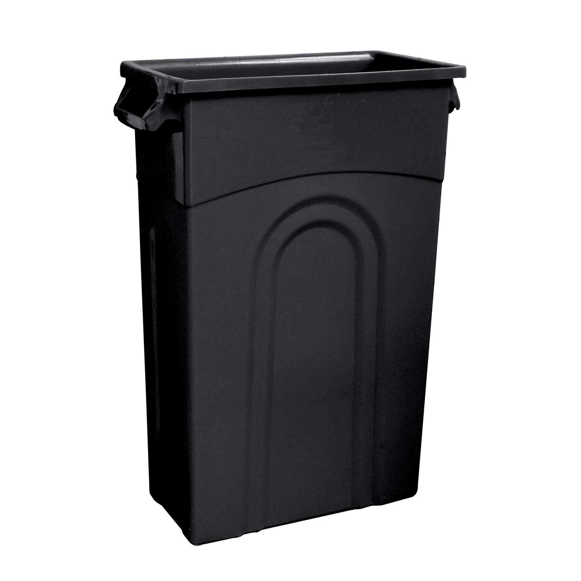 23 Gallon Highboy Trash Can, Heavy Duty Plastic Waste Container - Black - Space Saving Design with Handles & Vented Sides for Easy Bag Removal