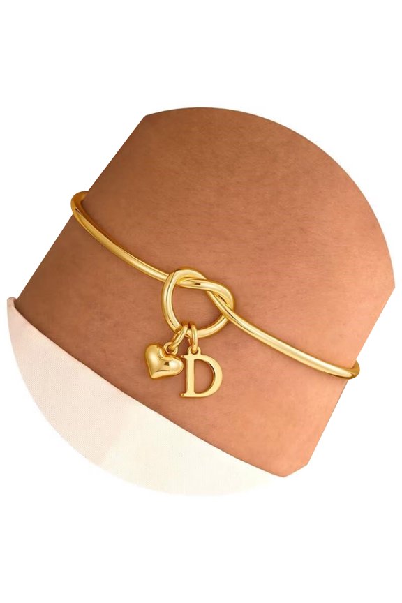 1. Elegant 14K Gold Plated Adjustable Heart Knot Stainless Steel Letter Charm Her