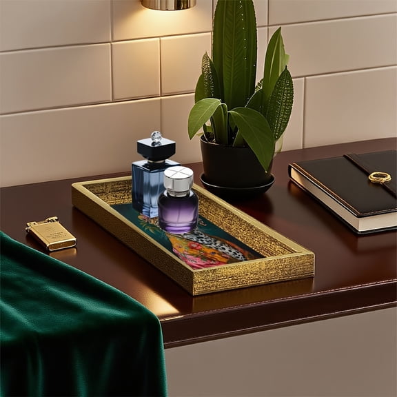 1 Elegant Leopard Print and Flower Glass Tray - Artistic Decoration Style, Suitable for Jewelry, Perfume, Keys - Very Suitable for Living Room, Kitchen, Bathroom, Dresser Decoration