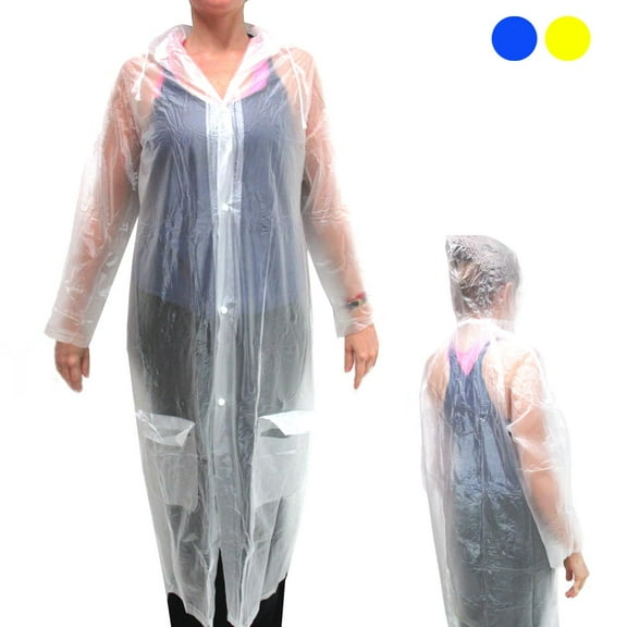 1 Emergency Rain Coat Poncho Reusable Plastic Hooded Outdoor One Size Fit Most