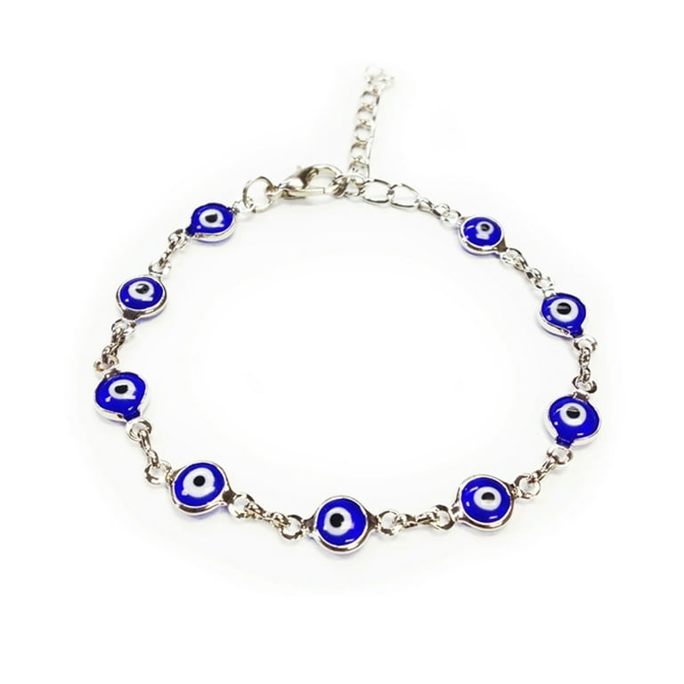 1 Evil Eye Bracelet Chain Turkish Nazar Fatima Hand Hamsa Kabbalah Silver Plated
