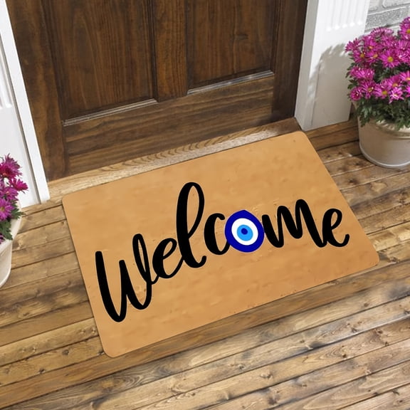- 1 "Evil Eye" Pattern Home Welcome Mat: Rectangular Flannel RugMachine Washable, Polyester MaterialSuitable for Outdoor Porches, Kitchens, Living Rooms, Bathrooms, or Office Decor.