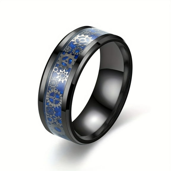 1 Exquisite Fashion Business Stainless Steel Ring, Personalized Punk Design Men's Fashion Ring, ewelry,Black Blue-10