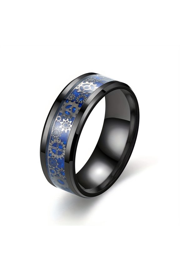 1 Exquisite Fashion Business Stainless Steel Ring, Personalized Punk Design Men's Fashion Ring, ewelry,Black Blue-12