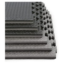 1" Extra Thick sq ft Reversible Gym Foam Floor Mat Tiles (24" x 24"), Steel Pattern, 12 pcs, Black & Grey