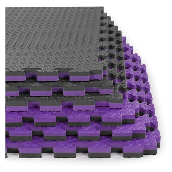 1" Extra Thick sq ft Reversible Gym Foam Floor Mat Tiles (24" x 24"), Steel Pattern, 12 pcs, Black/