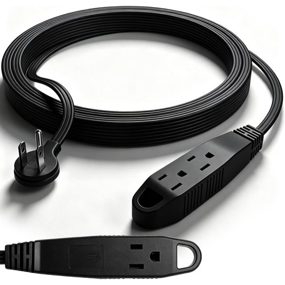 1 FT Flat Plug Extension Cord with 3 Outlets, Right Angle Low-Profile Plug