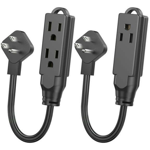 1 FT Short Extension Cord, 3 Prong Grounded Wire, SJT 16 AWG Flexible Power Cord, Black - 2 Pack