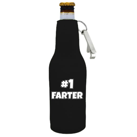 #1 Farter Beer Bottle Coolie With Opener (Black)