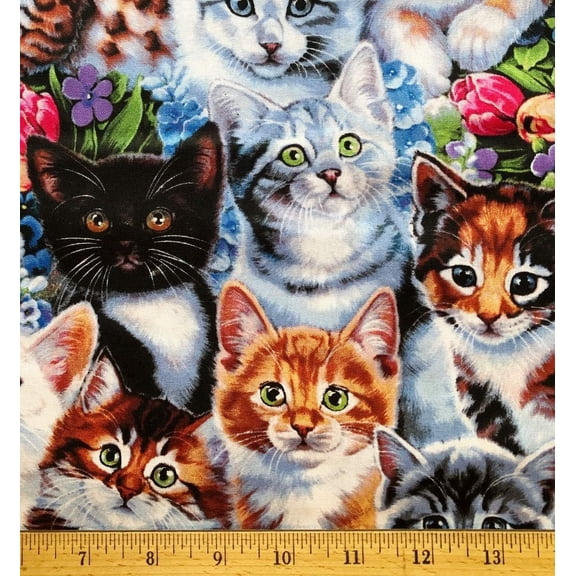 1 Fat Quarter - Adorable Kittens Jenny Newland Cotton Fabric - 21" X 18"