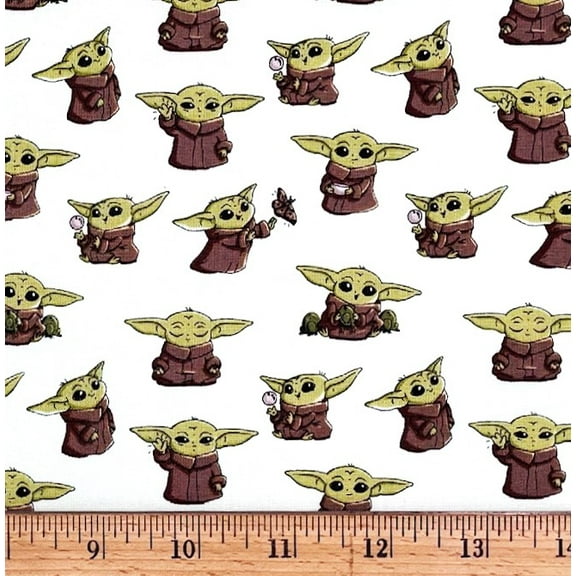1 Fat Quarter - Baby Yoda Star Wars on Green Cotton Fabric - 21" X 18"