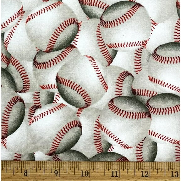 1 Fat Quarter - Baseballs in 3D Cotton Fabric - 21" X 18"