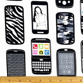 1 Fat Quarter - Cell Phones Text on White Cotton Fabric - 21" X 18"