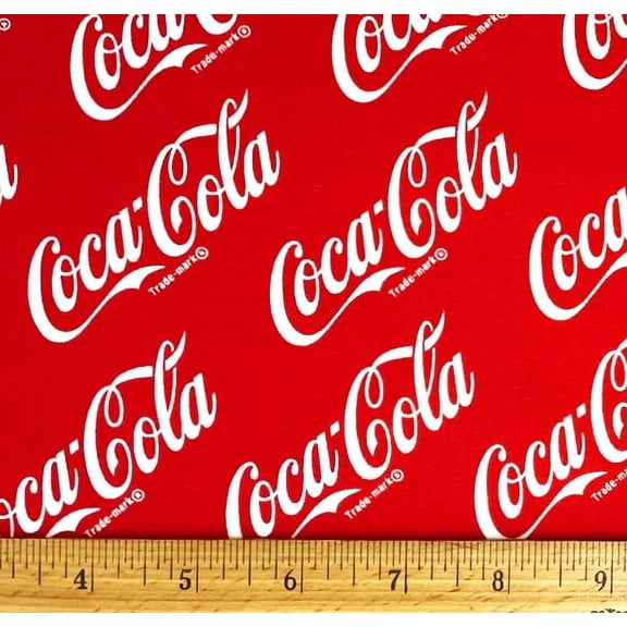 1 Fat Quarter - Coca-Cola Script Diagonal on Red Cotton Fabric - 21" X 18"
