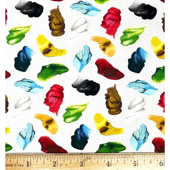 1 Fat Quarter - Colorful Paint Swatches Joy of Painting Bob Ross on Gray Cotton Fabric - 21" X 18"