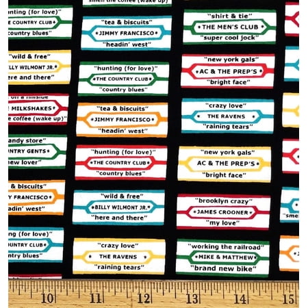 1 Fat Quarter - Jukebox Songs Music Cotton Fabric - 21" X 18"