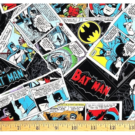 1 Fat Quarter - DC Comics Batman Comic Strip Cotton Fabric - 21" X 18"