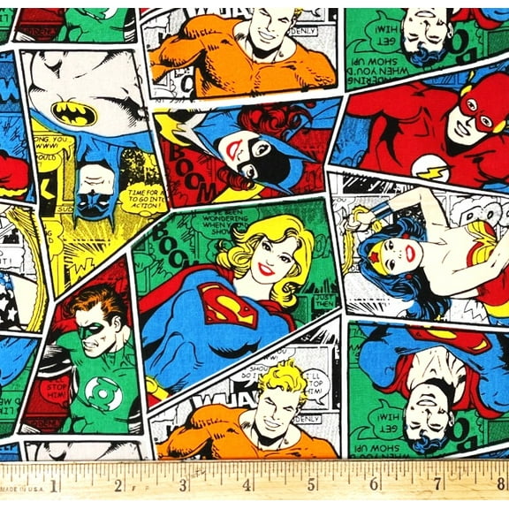 1 Fat Quarter - DC Comics Justice League Batman Batgirl Wonder Woman & More Cotton Fabric - 21" X 18"