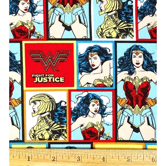 1 Fat Quarter - DC Comics Wonder Woman Blocks Cotton Fabric - 21" X 18"