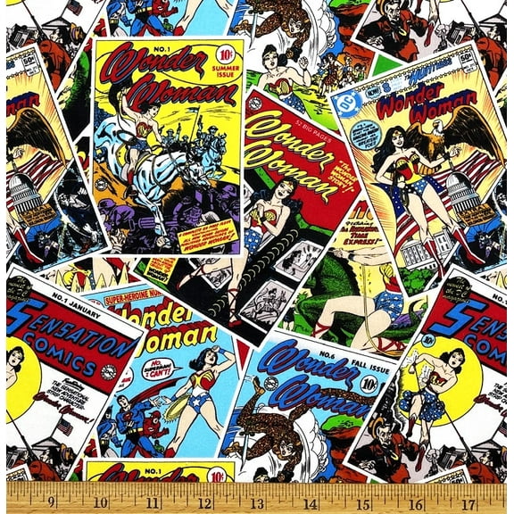 1 Fat Quarter - DC Comics Wonder Woman Hero Comic Cotton Fabric - 18" x 21"