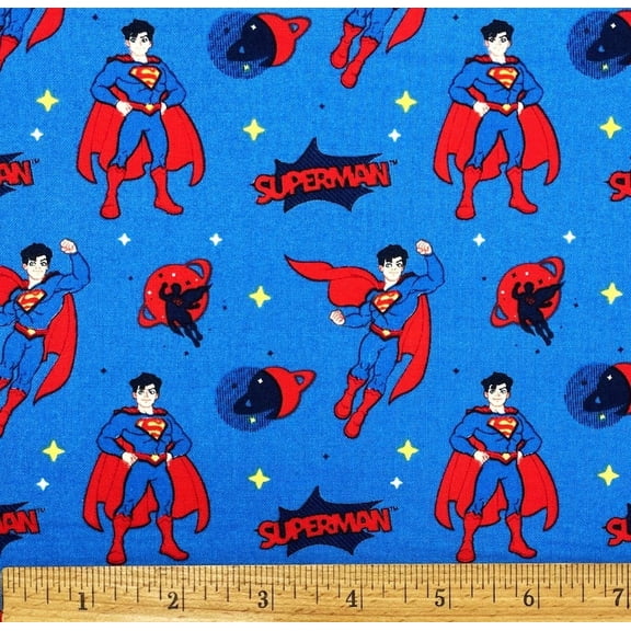 1 Fat Quarter - DC Comics Young Superman on Blue Cotton Fabric - 21" X 18"