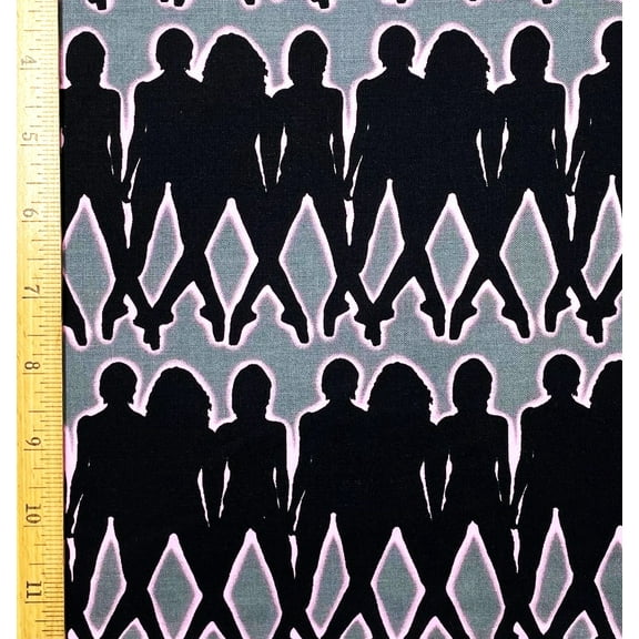 1 Fat Quarter - Dancers Dancing Dance Silhouette on Gray Cotton Fabric - 21" X 18"