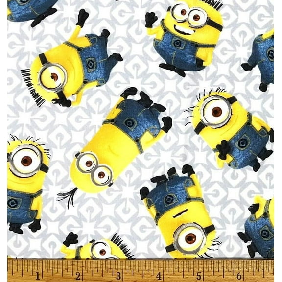 1 Fat Quarter - Despicable Me Minion on Blue Geometric Cotton Fabric - 21" X 18"