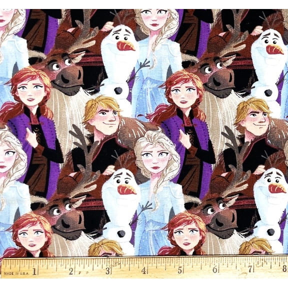 1 Fat Quarter - Disney Frozen Princess Elsa Anna & Freinds Cotton Fabric - 21" X 18"