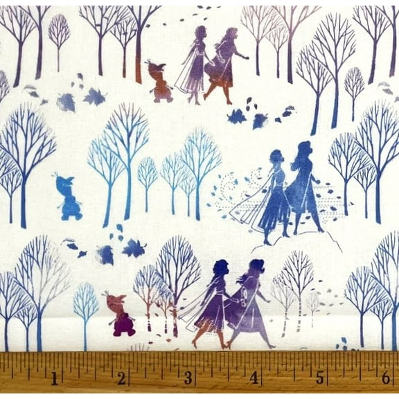 1 Fat Quarter - Disney Frozen Princess Elsa Anna & Olaf Silhouette on White Cotton Fabric - 21" X 18"