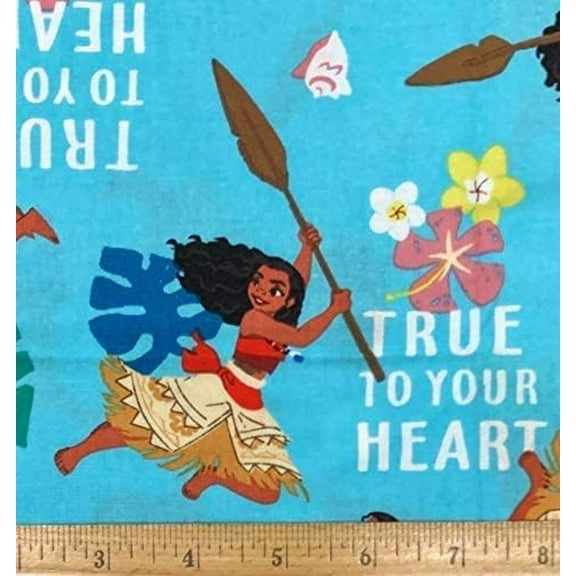1 Fat Quarter - Disney Princess Moana True to Your Heart Blue Cotton Fabric - 21" X 18"