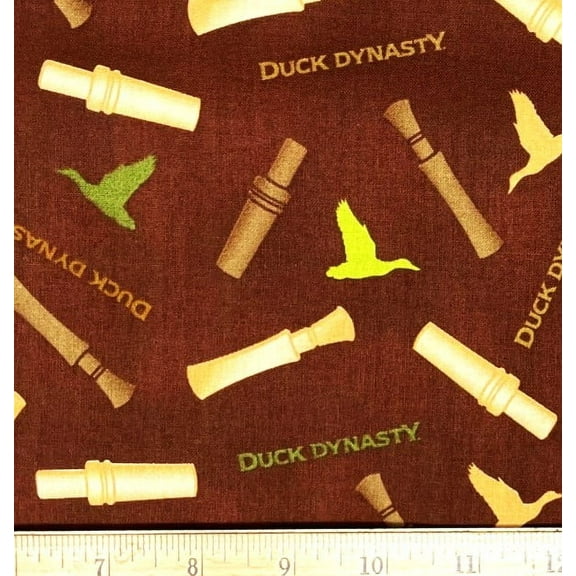 1 Fat Quarter - Duck Dynasty Hunting Duck Calls on Brown Cotton Fabric - 21" X 18"