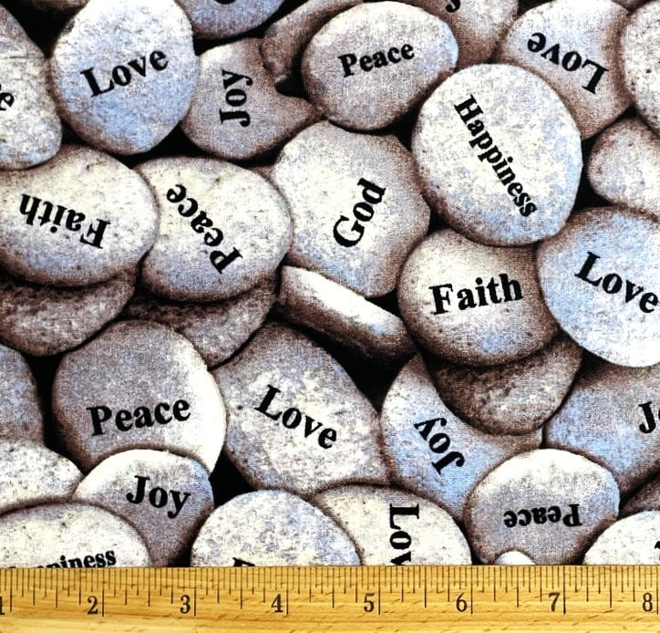 1 Fat Quarter - Faith Joy Peace Pebbles Cotton Fabric - 21" X 18"